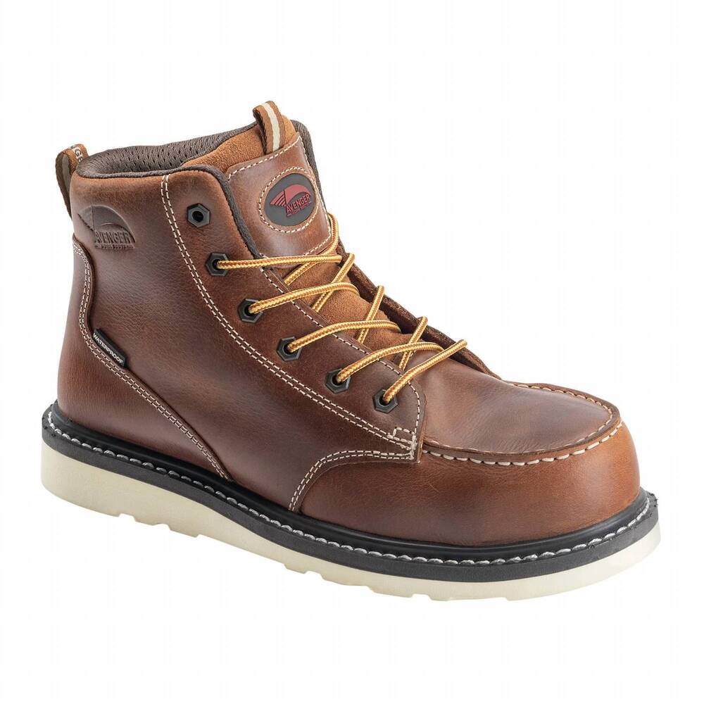 NEW AVENGER men's wedge moc toe waterproof safety boots in brown